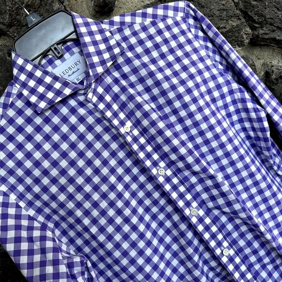 Ledbury Mens Purple Gingham Check Button Up Long Sleeve Medium 15 1/2 - Picture 5 of 8